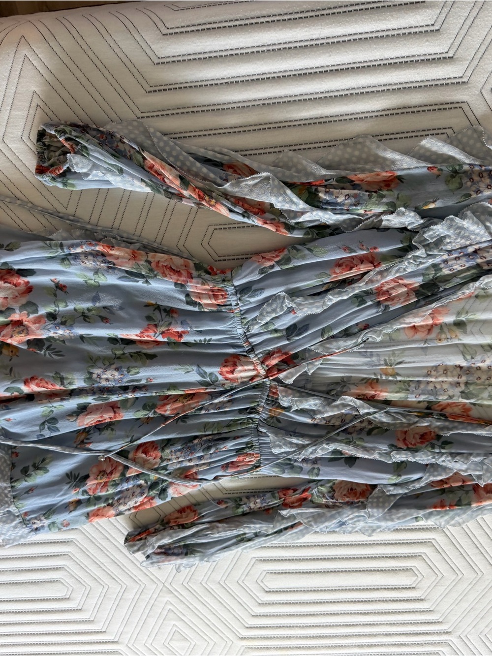 Zimmermann Light Blue Floral Ruffle Long-Sleeve Dress